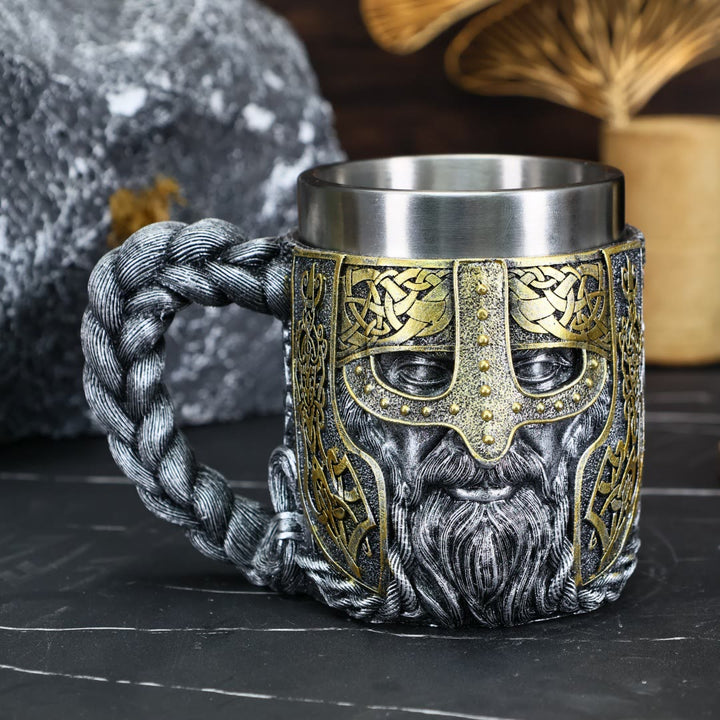 WorldNorse Geflochtener Becher mit Wikingerkrieger-Verzierung - Silber - image 0
