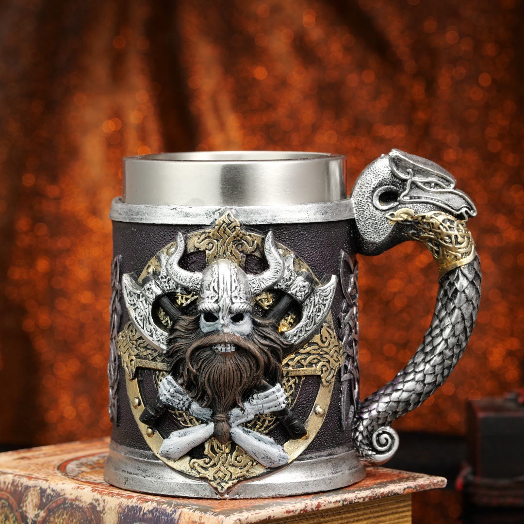 WorldNorse Wikinger Axt Nordischer Drache Becher - Retro Silber - image 4