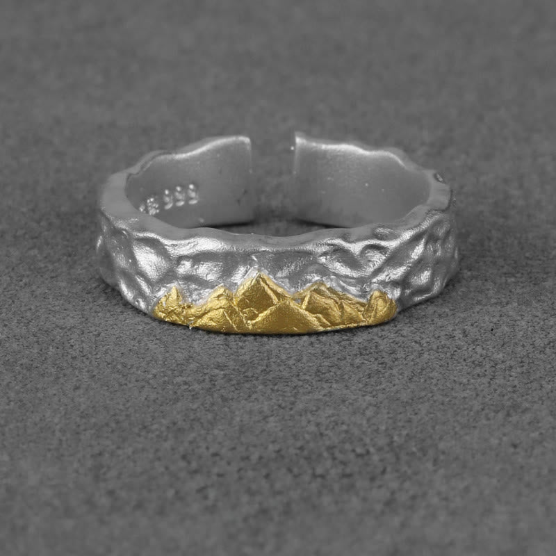 WorldNorse 999 Sterling Silber Robuster Ring mit Goldverzierungen und Bergmotiv - Silberweiß - image 1