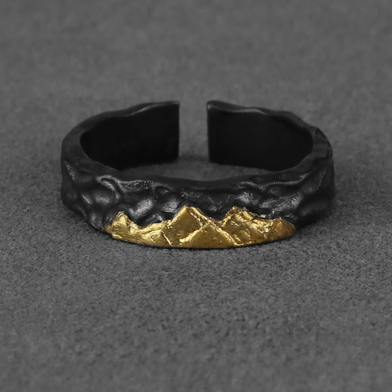 WorldNorse 999 Sterling Silber Robuster Ring mit Goldverzierungen und Bergmotiv - Retro Schwarz - image 2