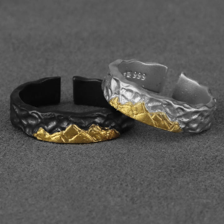 WorldNorse Handgefertigtes 999 Silber Robuster Ring mit Goldverzierungen und Bergmotiv - Ein Paar - NEIN DANKE - image 4