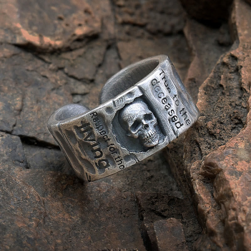WorldNorse Handgefertigtes 999 Silber Totenkopf-Ring mit Gravur, handgefertigt - image 1