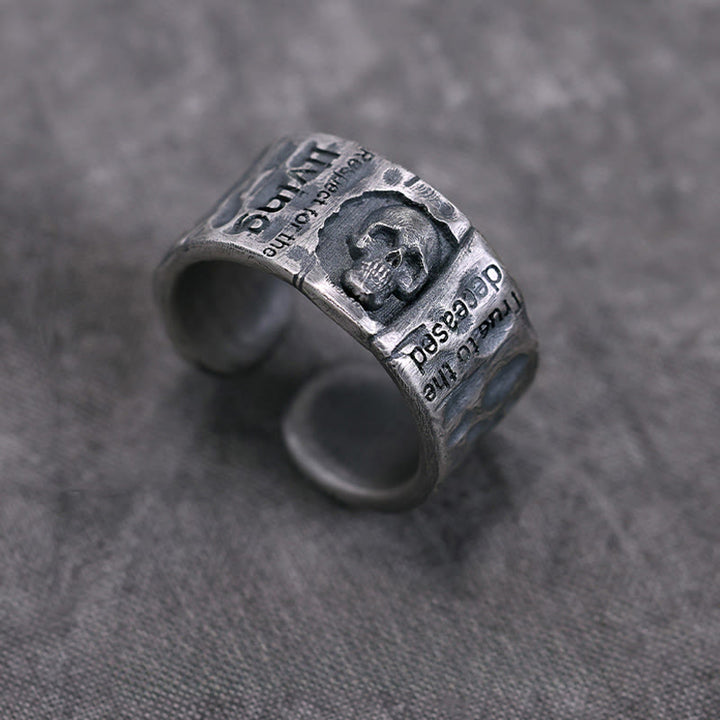 WorldNorse Handgefertigtes 999 Silber Totenkopf-Ring mit Gravur, handgefertigt - image 2