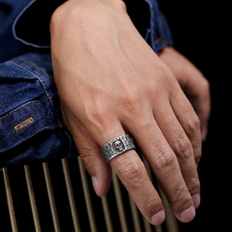 WorldNorse Handgefertigtes 999 Silber Totenkopf-Ring mit Gravur, handgefertigt - image 5