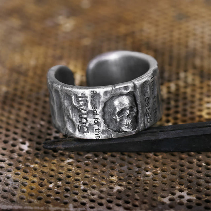 WorldNorse Handgefertigtes 999 Silber Totenkopf-Ring mit Gravur, handgefertigt - image 3