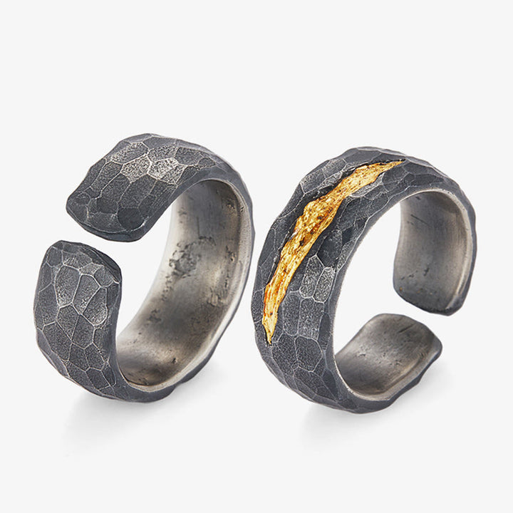 WorldNorse Handgefertigtes 999 Silber Lava-Einlegearbeit Gold Adern Ring - image 4