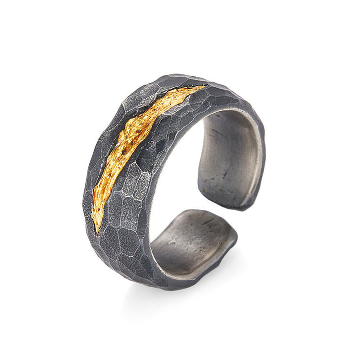 WorldNorse Handgefertigtes 999 Silber Lava-Einlegearbeit Gold Adern Ring - image 2