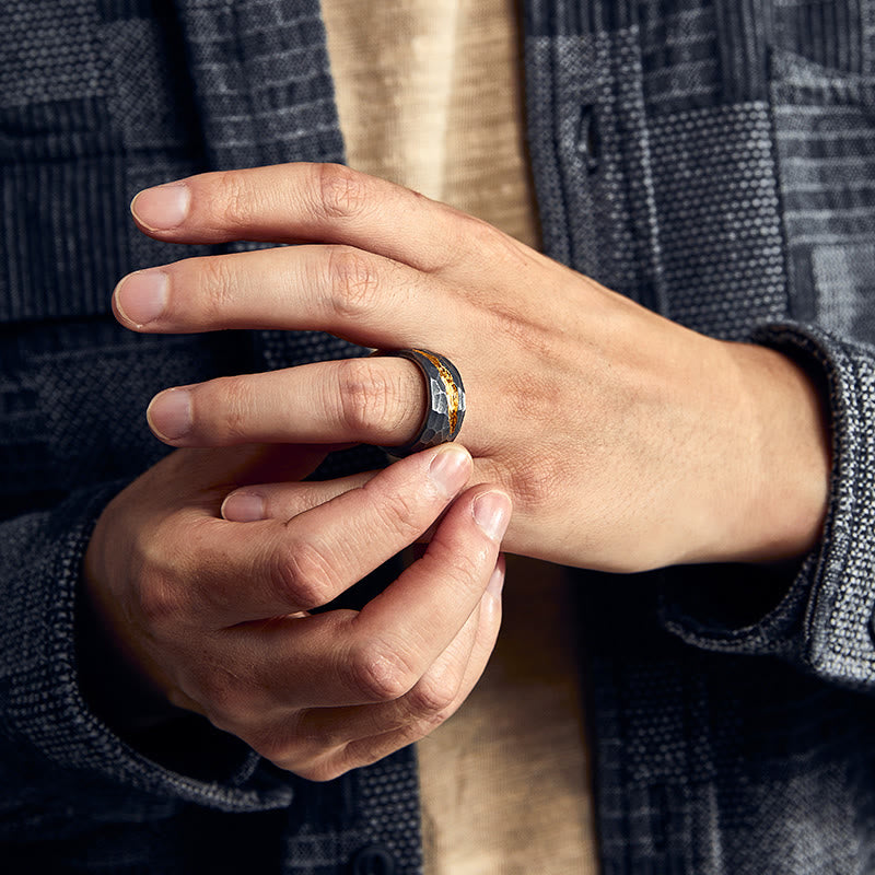 WorldNorse 999 Sterling Silber Lava-Einlegearbeit Gold Adern Ring - image 6