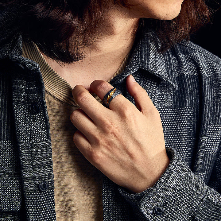 WorldNorse 999 Sterling Silber Lava-Einlegearbeit Gold Adern Ring - image 5