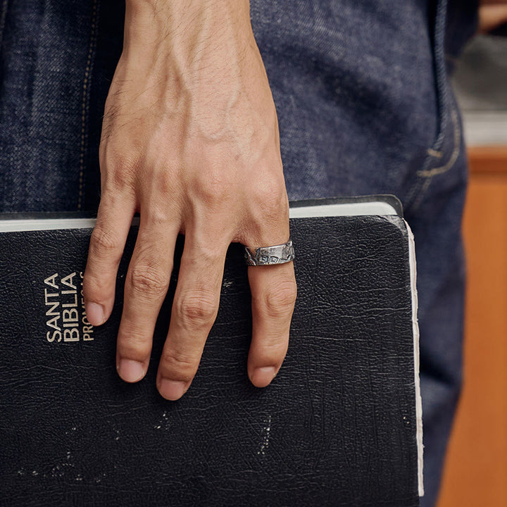 WorldNorse 999 Sterling Silber Robuster Totenkopfring mit geschnitzter Textur - image 5