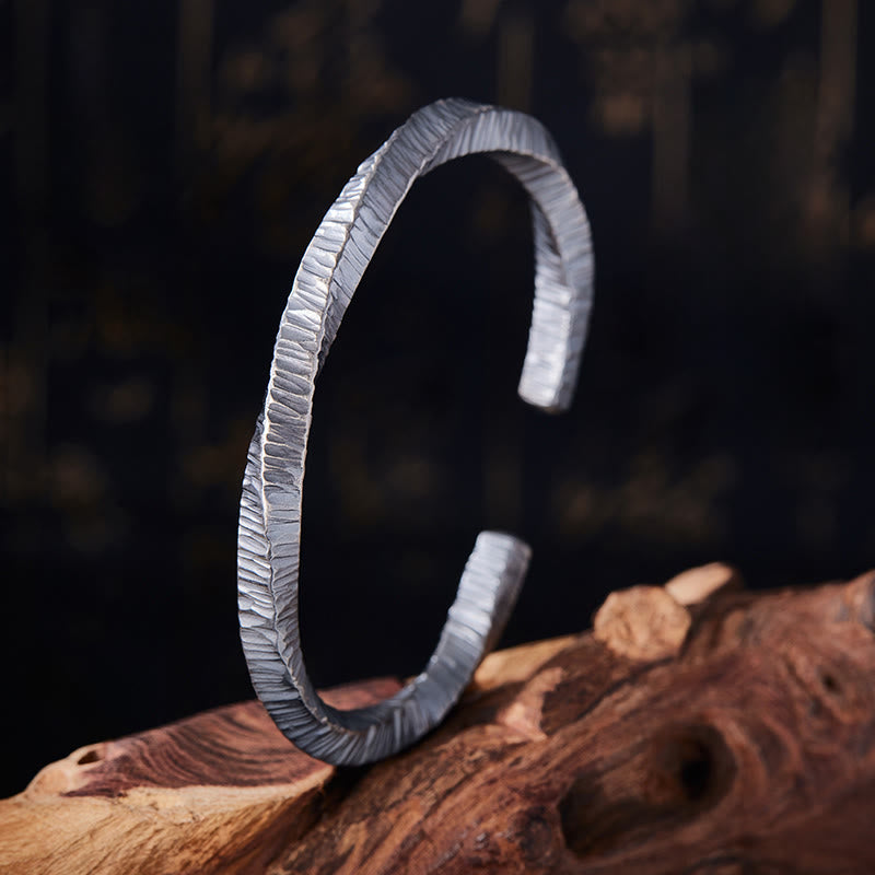 WorldNorse Handgefertigtes Armband aus robustem, geripptem und geprägtem 999er Silber - Innenumfang 19 cm - NEIN DANKE - image 0