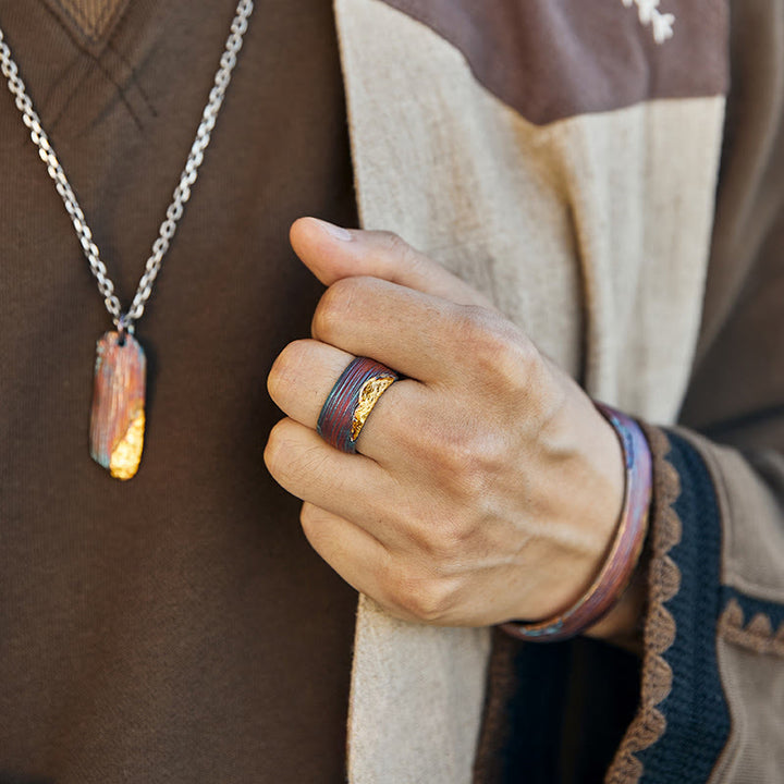 WorldNorse Handgefertigtes 999 Gold Artisan Iridescent Striped Ring - image 1