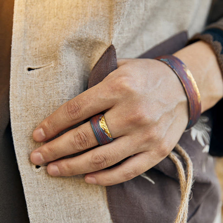 WorldNorse Handgefertigtes 999 Gold Artisan Iridescent Striped Ring - image 7