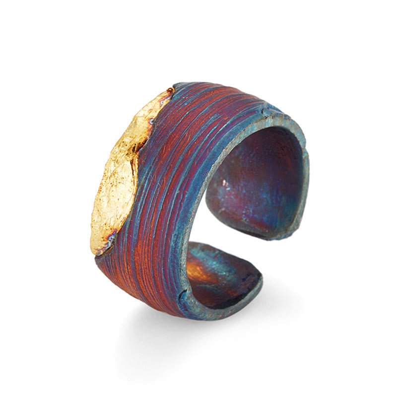 WorldNorse Handgefertigtes 999 Gold Artisan Iridescent Striped Ring - image 4