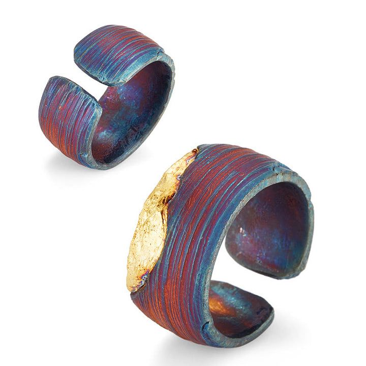 WorldNorse Handgefertigtes 999 Gold Artisan Iridescent Striped Ring - image 6