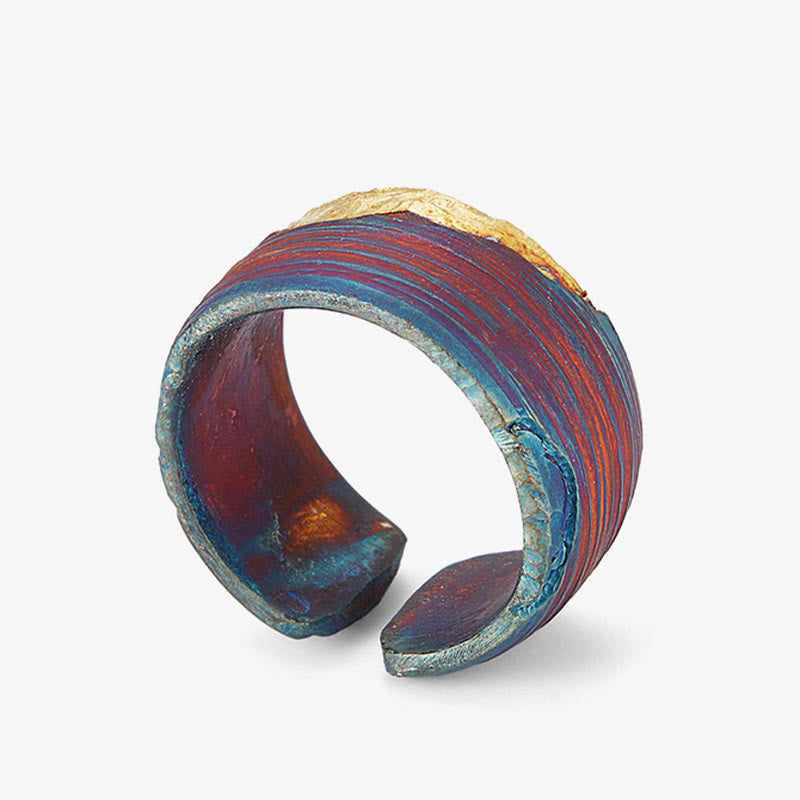 WorldNorse Handgefertigtes 999 Gold Artisan Iridescent Striped Ring - image 3