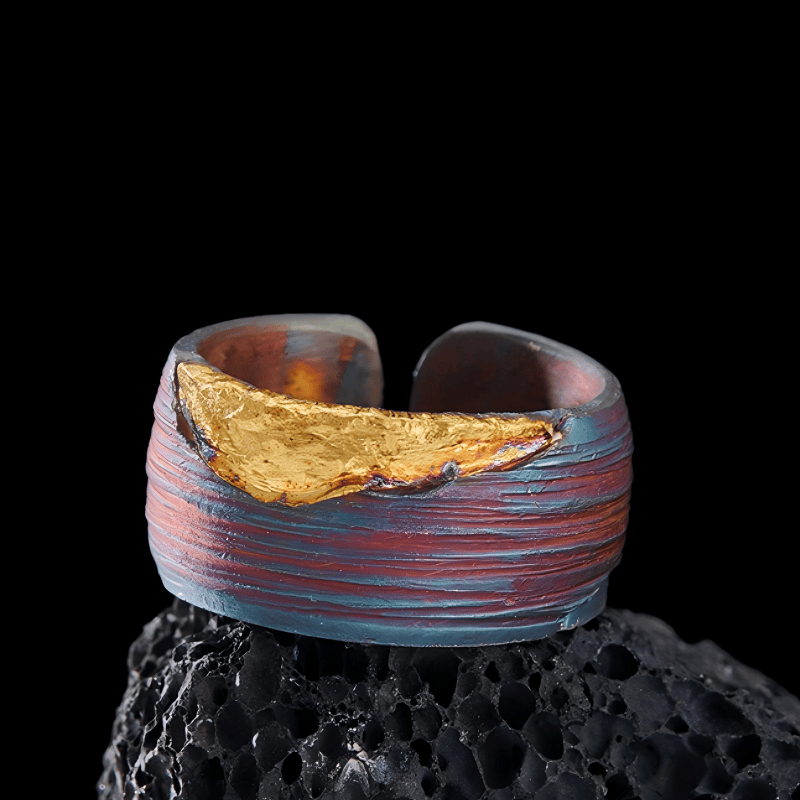 WorldNorse Handgefertigtes 999 Gold Artisan Iridescent Striped Ring - Innenumfang 62,5–65 cm - NEIN DANKE - image 0