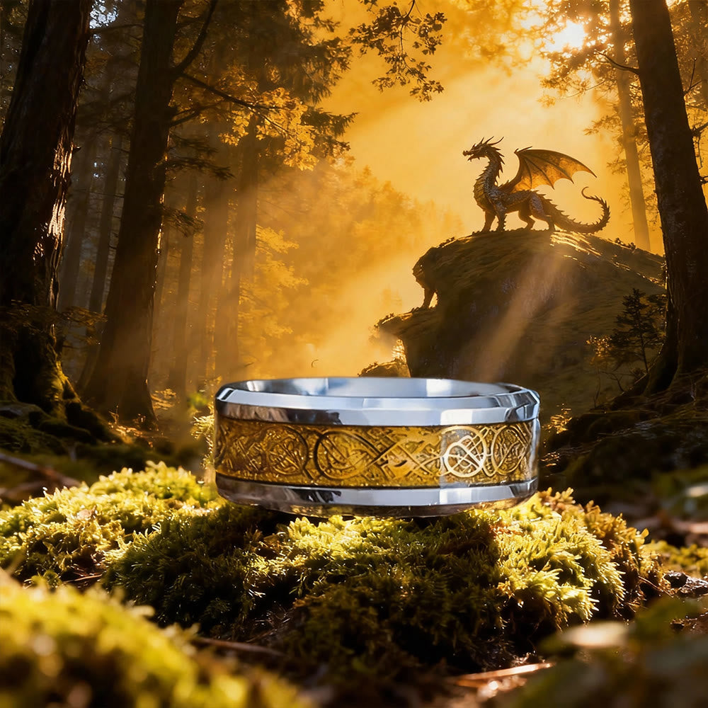 WorldNorse Keltischer Ring aus Wolframcarbid mit Drachenmotiv - image 3