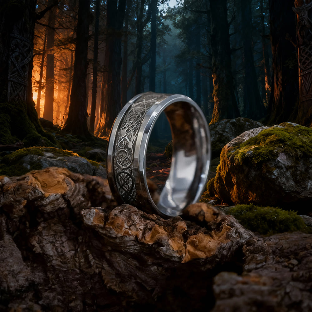 WorldNorse Keltischer Ring aus Wolframcarbid mit Drachenmotiv - Silber - 67mm - image 5