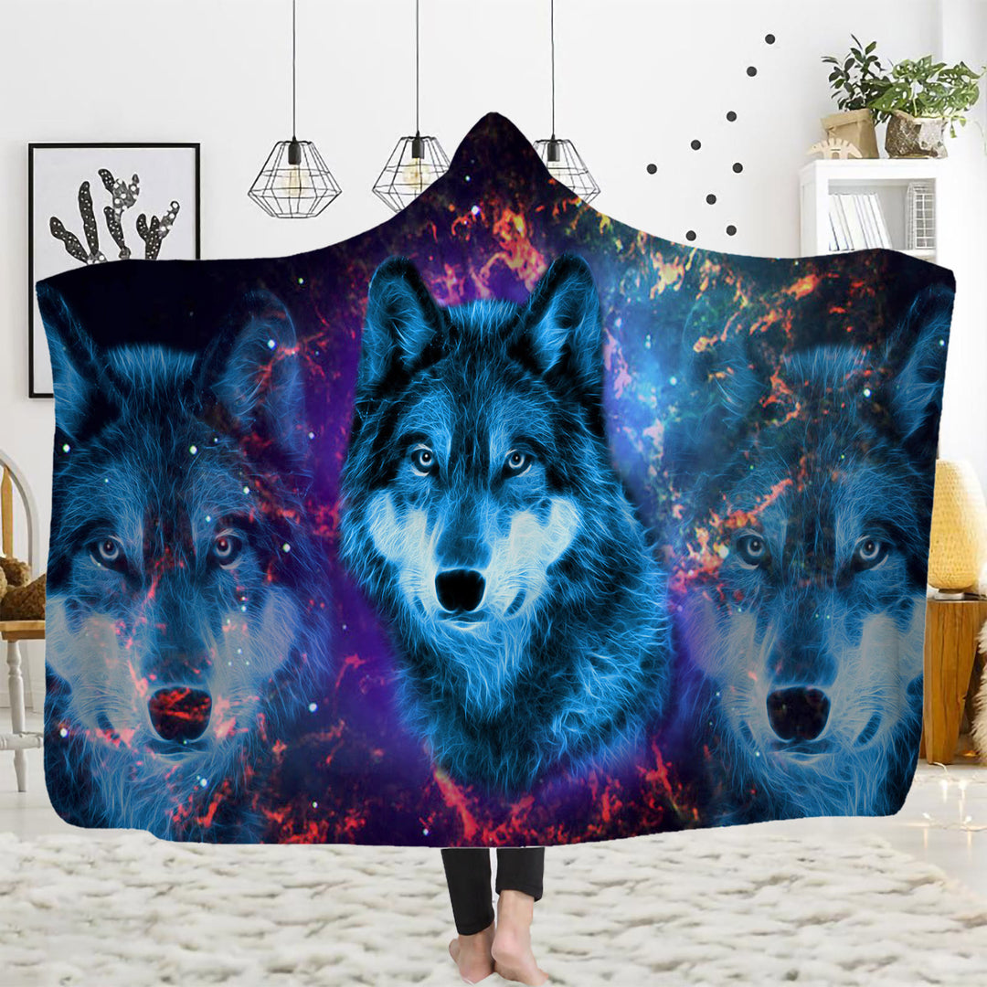 WorldNorse Kosmischer Nebel Leuchtender Wolf Kapuzendecke - 150 x 200 cm - image 1