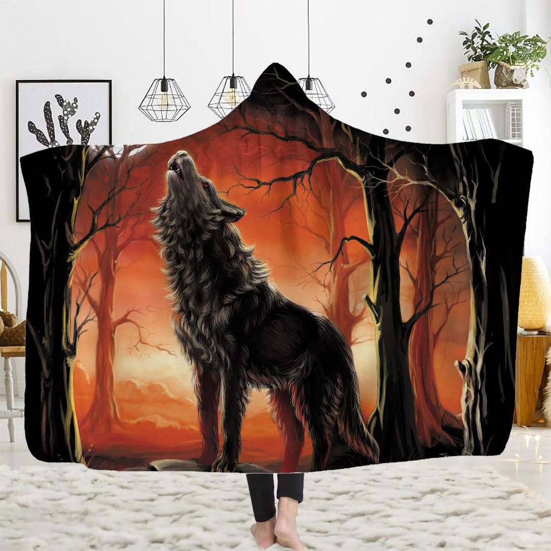 WorldNorse Sternennacht- Wolf Kapuzendecke - Heulender Wolf - 150 x 200 cm - image 2