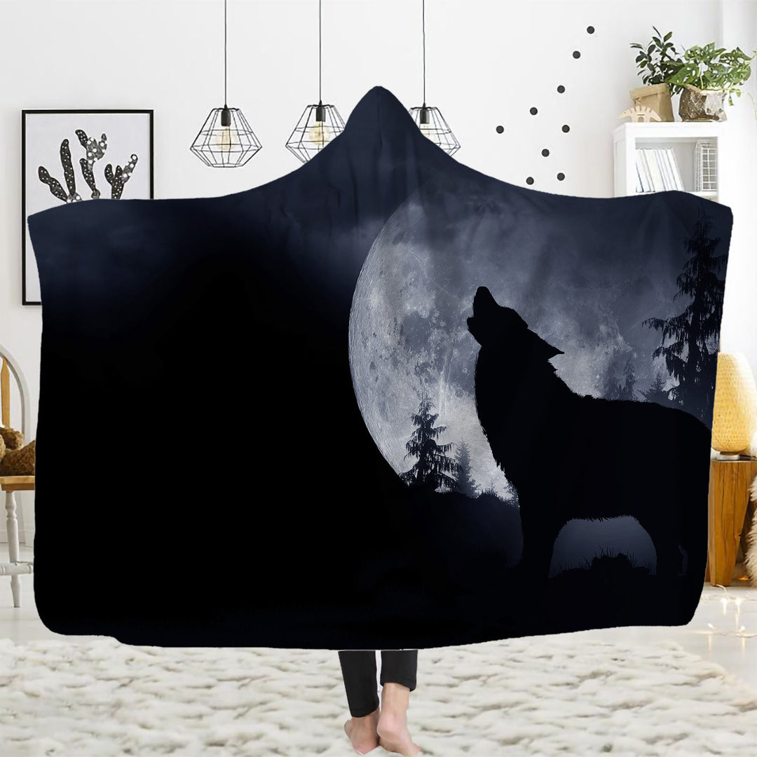 WorldNorse Golden Moon Cliff Wolf Kapuzendecke - Mitternachtsmondwolf - 150 x 200 cm - image 6