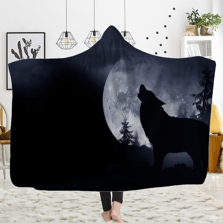 WorldNorse Golden Moon Cliff Wolf Kapuzendecke - Mitternachtsmondwolf - 150 x 200 cm - image 6
