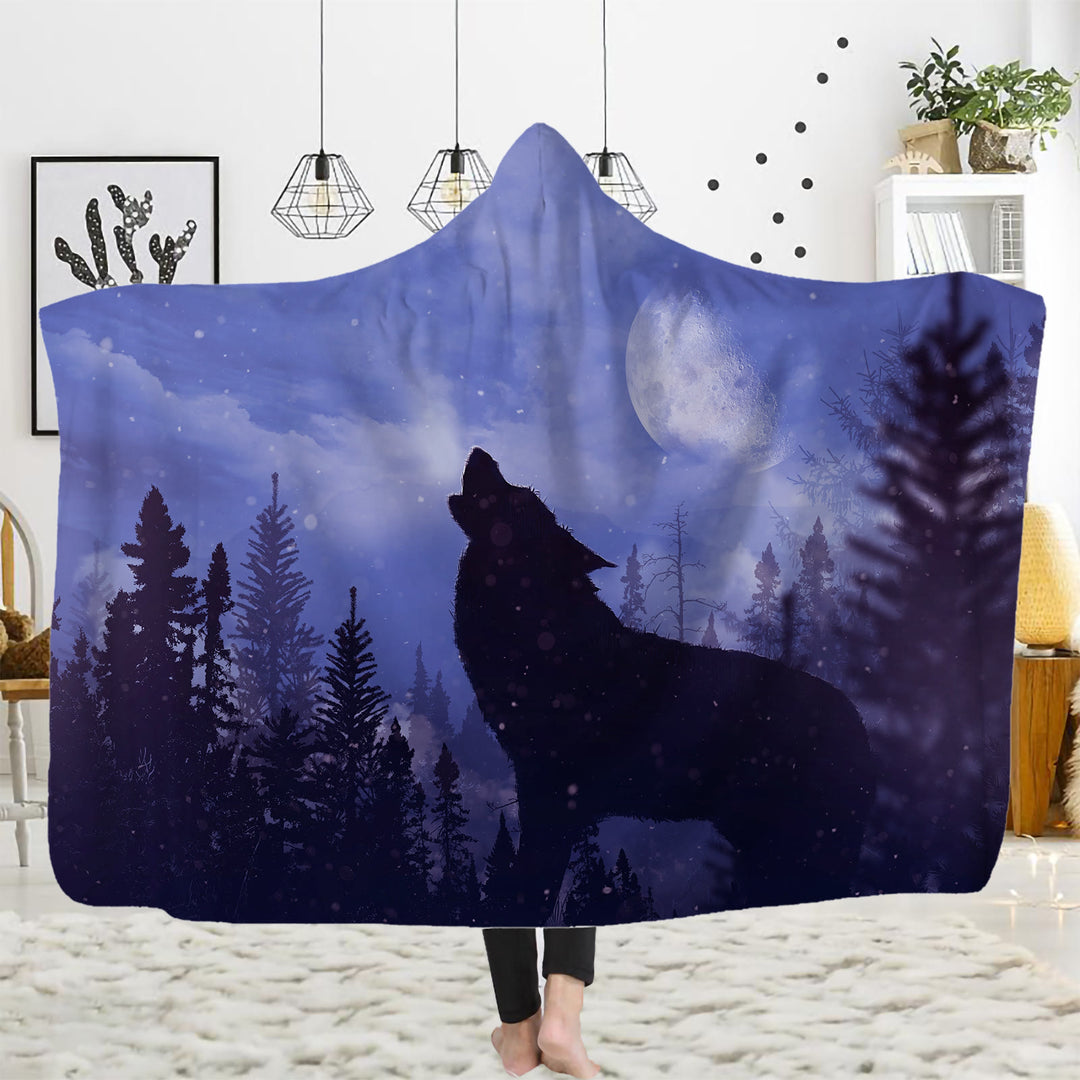WorldNorse Golden Moon Cliff Wolf Kapuzendecke - Lavendel Wolf - 150 x 200 cm - image 5