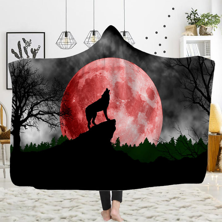 WorldNorse Golden Moon Cliff Wolf Kapuzendecke - Blutmondwolf - 150 x 200 cm - image 7