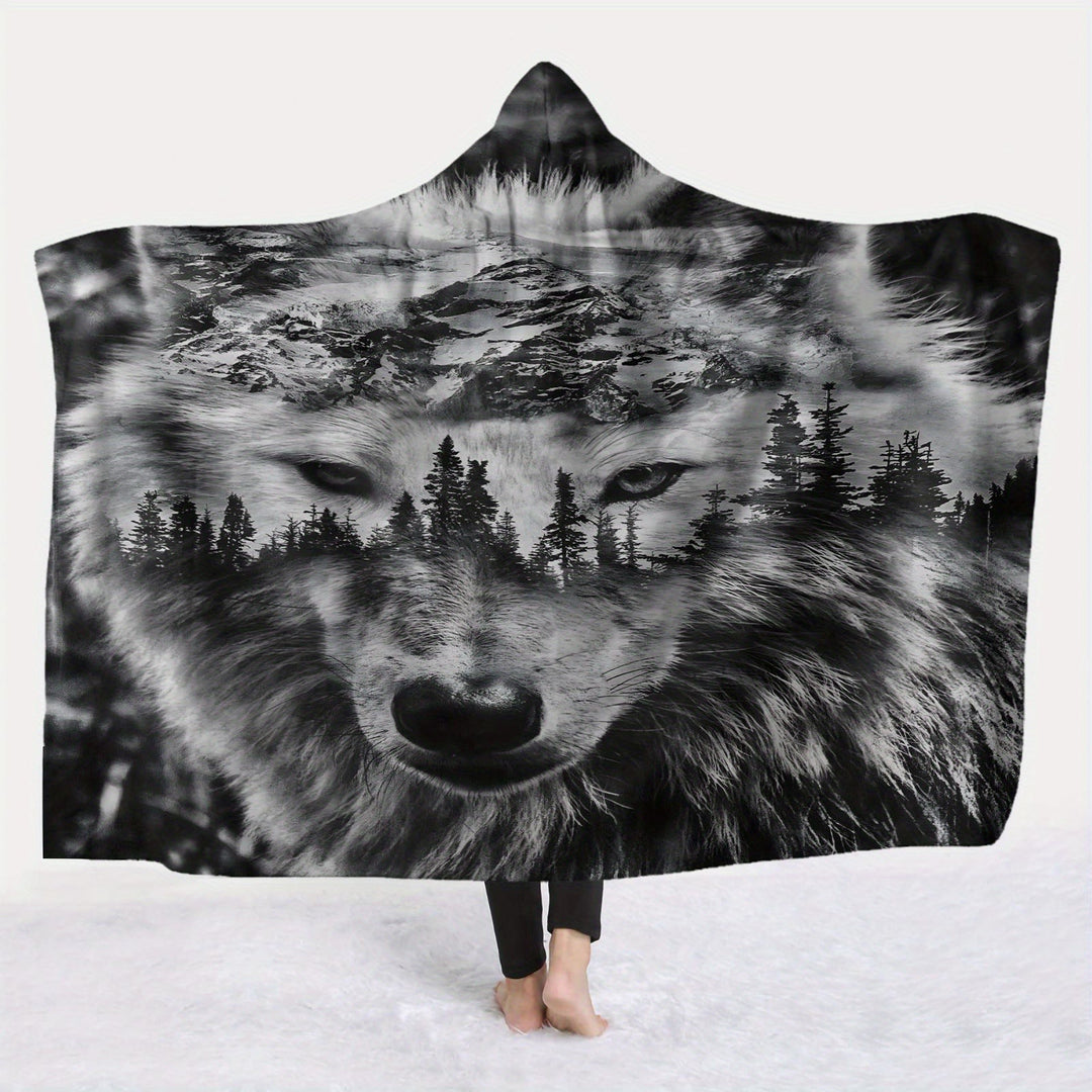 WorldNorse Mountainscape Pinewood Wolf Kapuzendecke - 150 x 200 cm - image 1