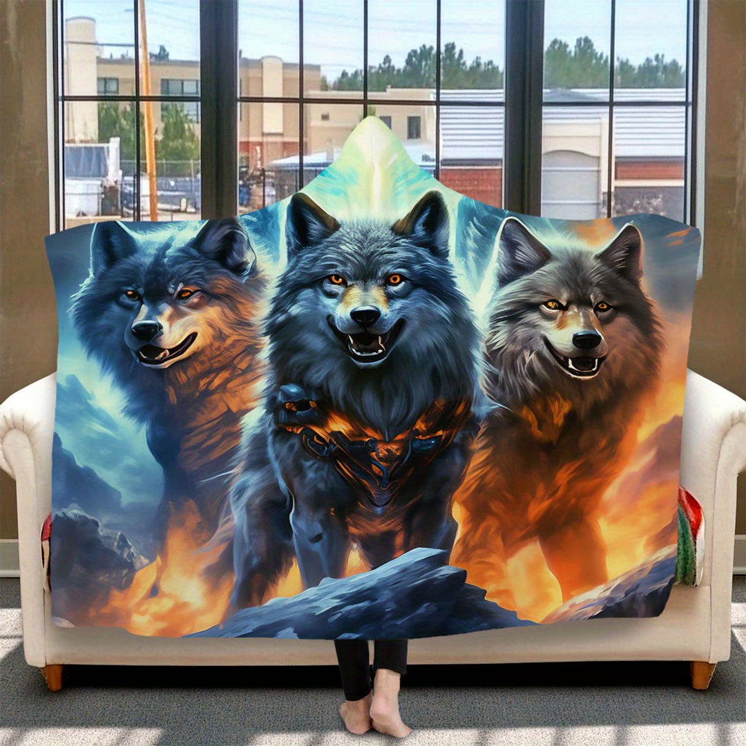 WorldNorse Fiery Ember-Clad Wolves Kapuzendecke - 150 x 200 cm - image 1