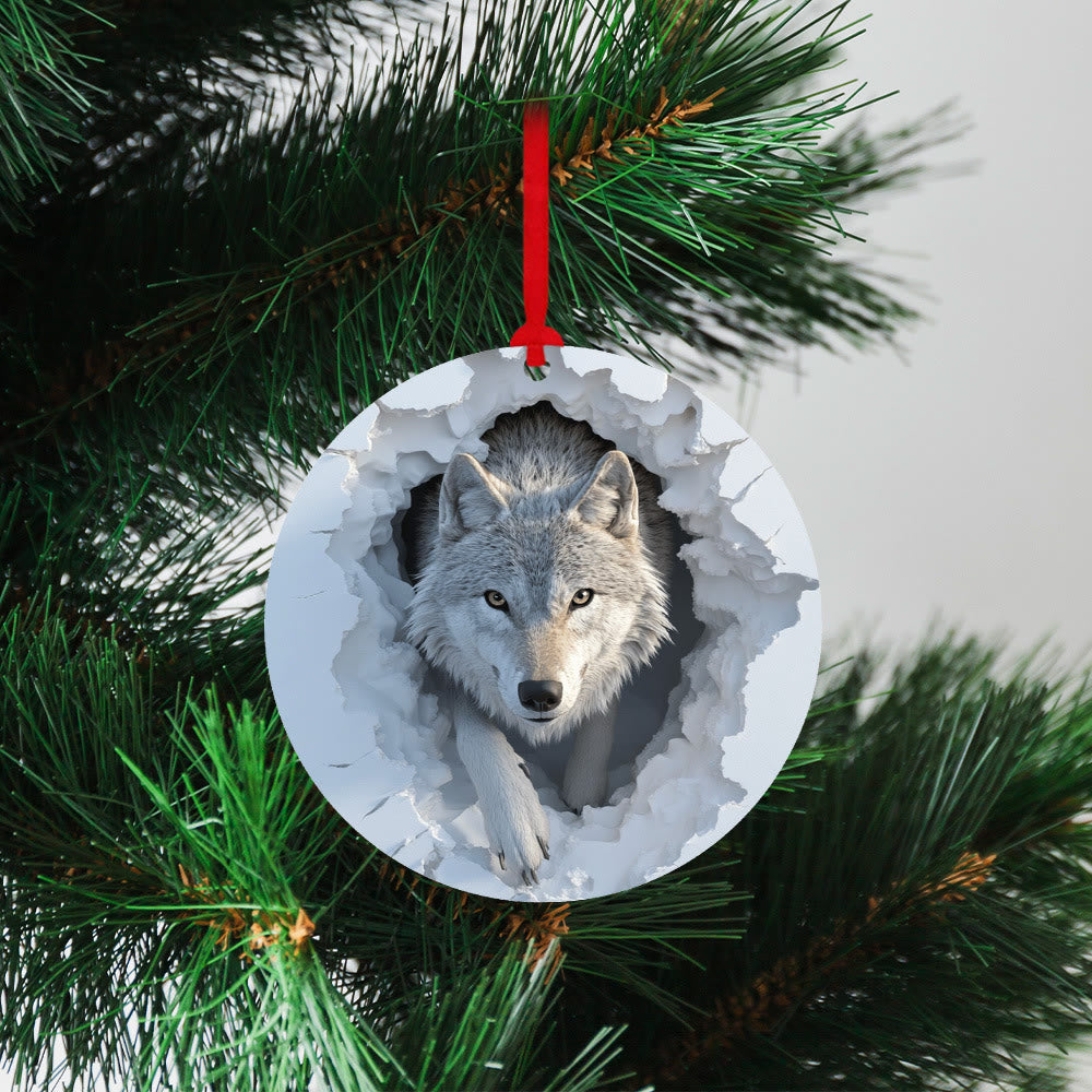 WorldNorse Shattered Frostscape Wolf Weihnachtsschmuck - Grauer Wolf - image 0