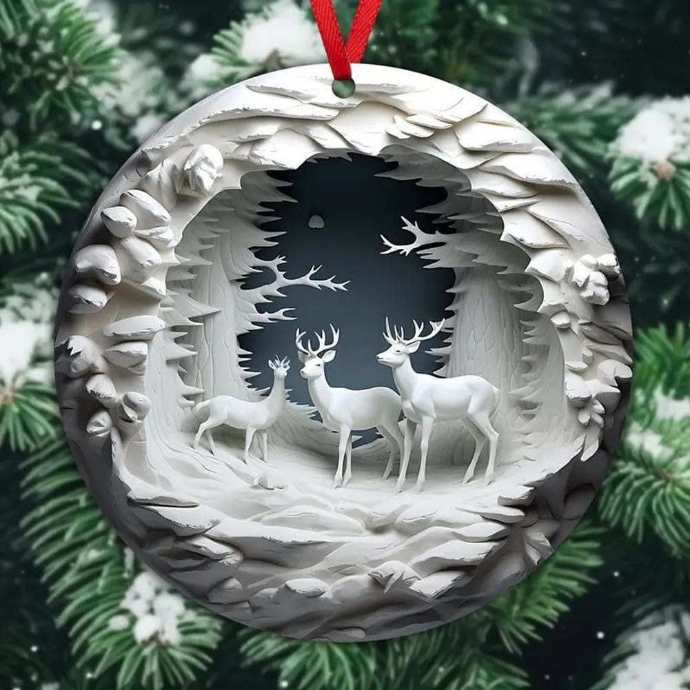 WorldNorse Moonlit Frostwood Deer Christmas Hanging Ornament - Hirsche im frostigen Wald - image 0