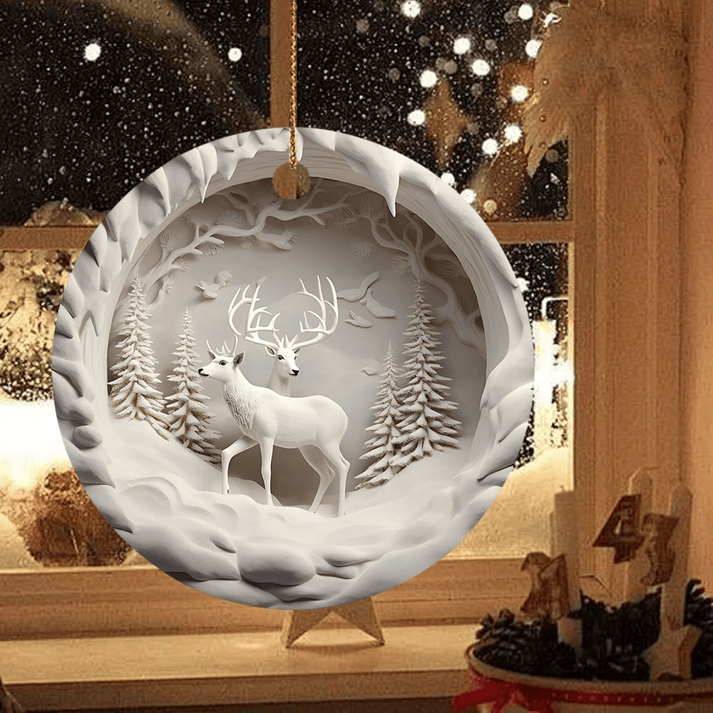 WorldNorse Weihnachtsschmuck „Schneewald“ mit zwei Hirschen - image 1