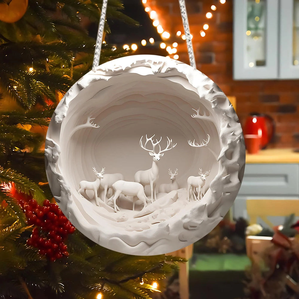 WorldNorse Strukturierter Elfenbein-Höhlenhirsch-Weihnachtsanhänger - image 1