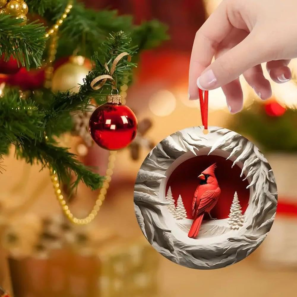 WorldNorse Strukturierter Winterholz-Kardinal-Weihnachtsanhänger - image 1