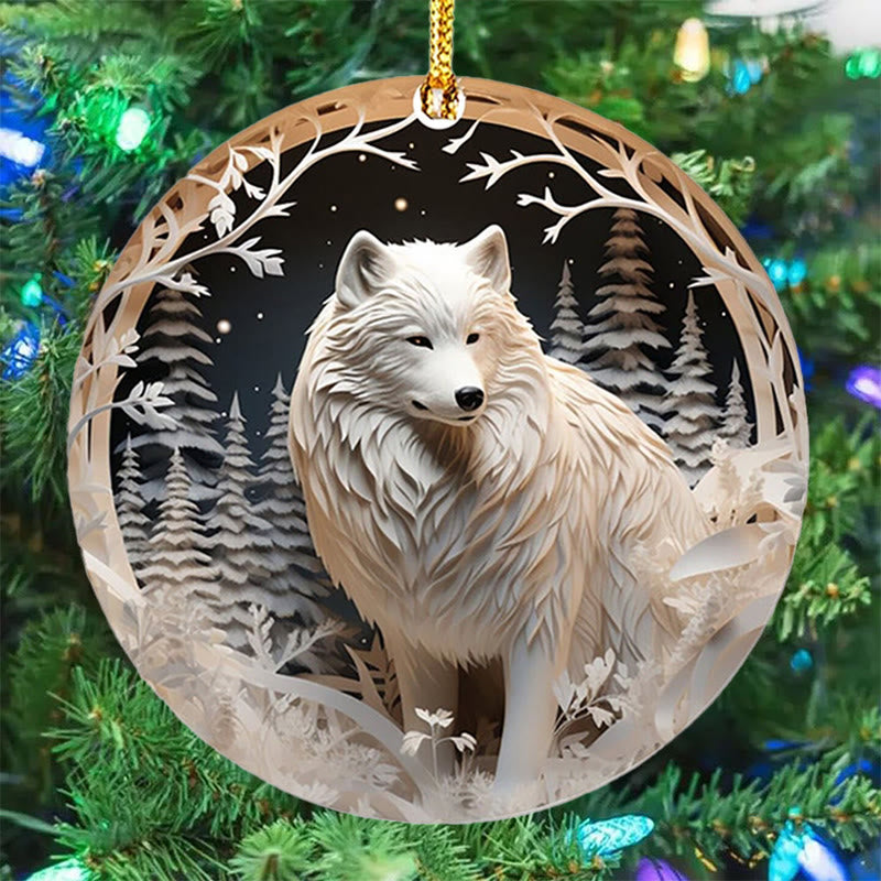 WorldNorse Frosted Woodland Silver Wolf Weihnachtsschmuck zum Aufhängen - Gefrosteter Wolf - image 0