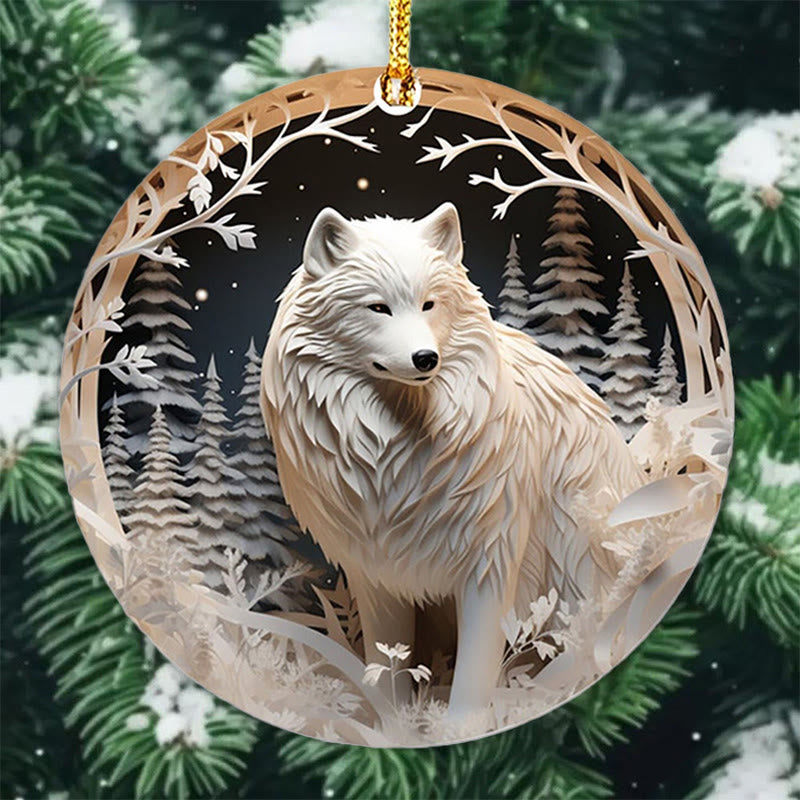 WorldNorse Frosted Woodland Silver Wolf Weihnachtsschmuck zum Aufhängen - image 1