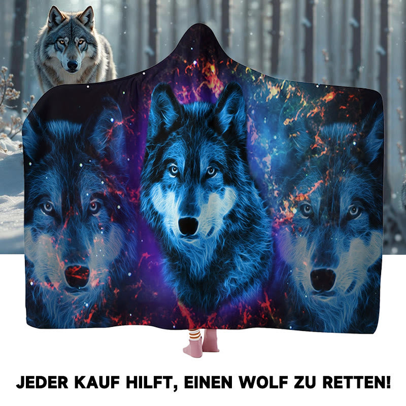 WorldNorse Kosmischer Nebel Leuchtender Wolf Kapuzendecke - image 0