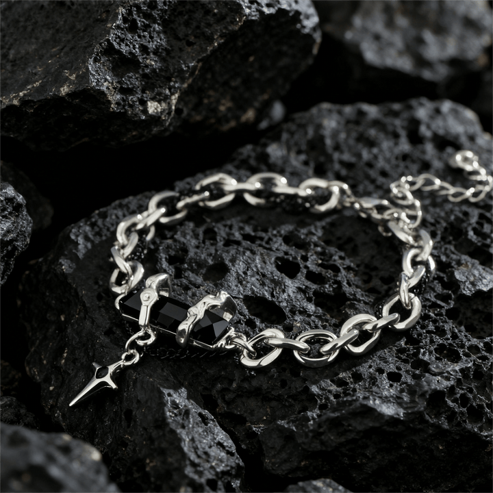 WorldNorse Metallisches Gliederarmband mit Edelstein-Stern-Anhänger - Schwarz - image 0