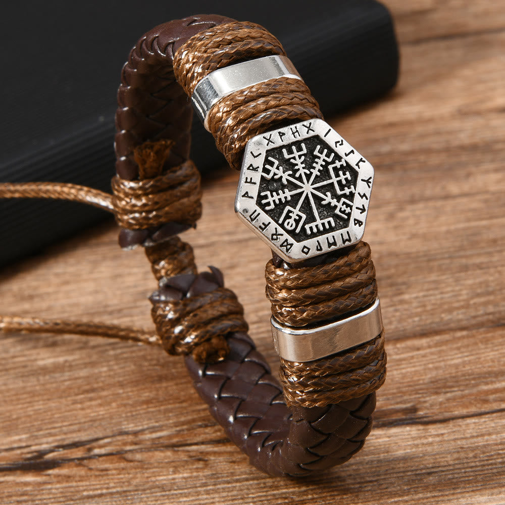 WorldNorse Armband aus gedrehtem Leder mit Wikinger- Rune - Braun - image 0