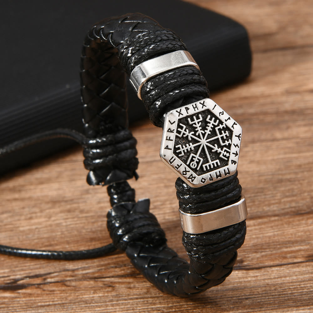 WorldNorse Armband aus gedrehtem Leder mit Wikinger- Rune - Schwarz - image 2