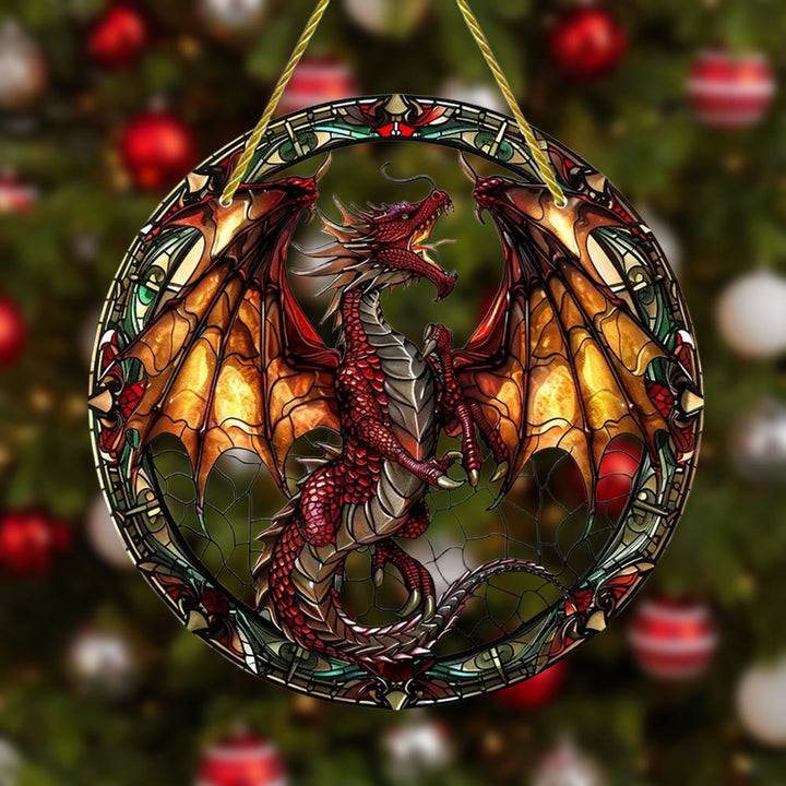 WorldNorse Scharlachroter Drache mit feurigen Flügeln – Weihnachtsschmuck zum Aufhängen - Nordischer Drache - image 0