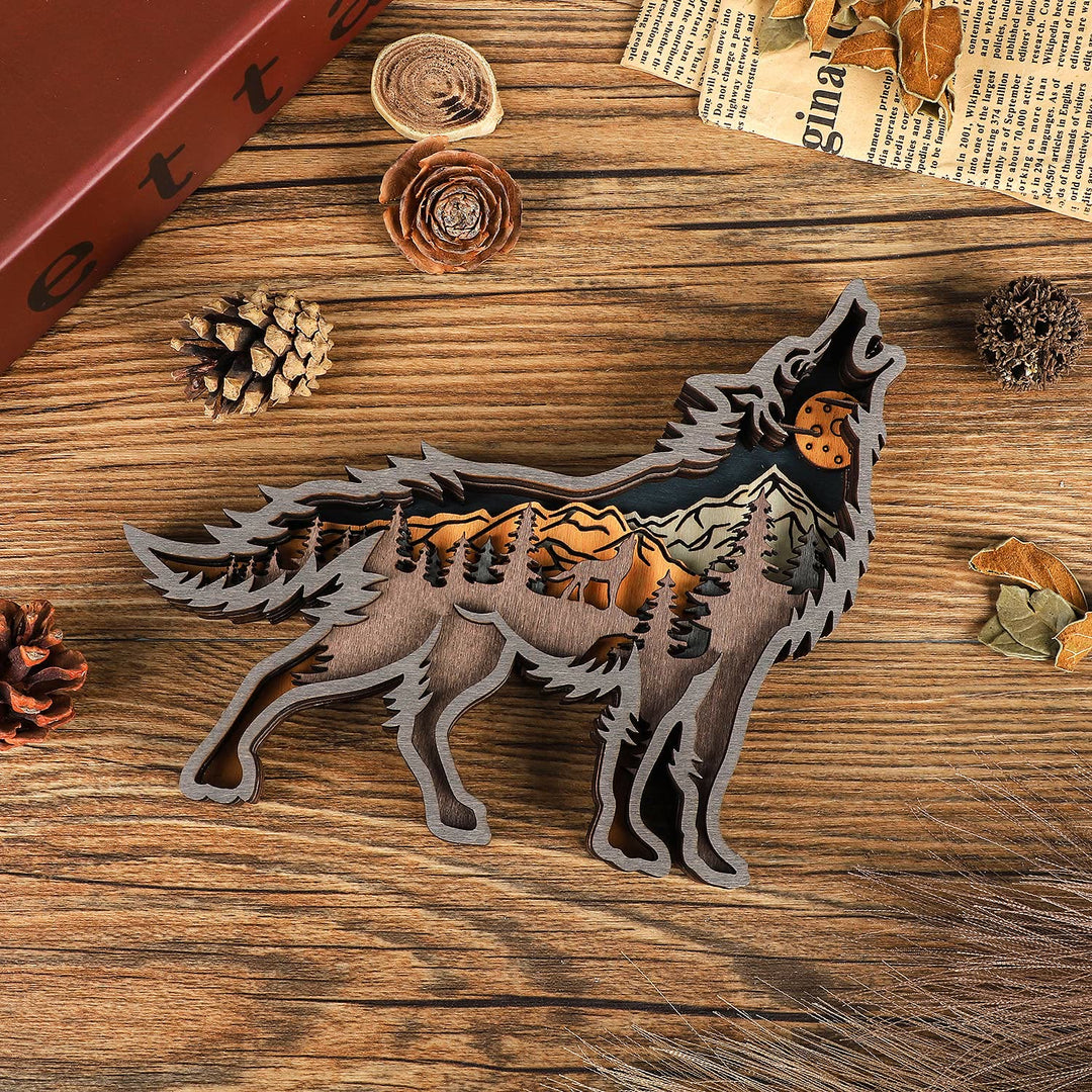 WorldNorse Weihnachts- Wolf aus Holz, mondbeschienene Bergdekoration - image 7