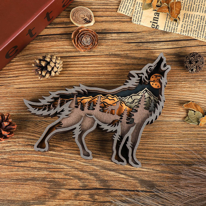 WorldNorse Weihnachts- Wolf aus Holz, mondbeschienene Bergdekoration - image 7