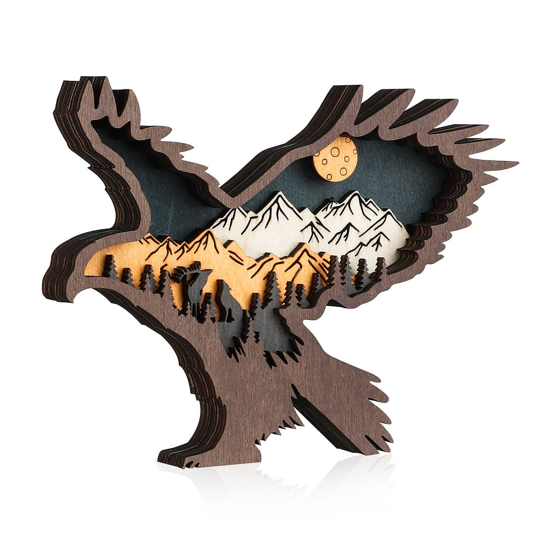 WorldNorse Weihnachtsdekoration aus Holz: Adler im Flug – Nachtlandschaft - Ohne Licht - image 0