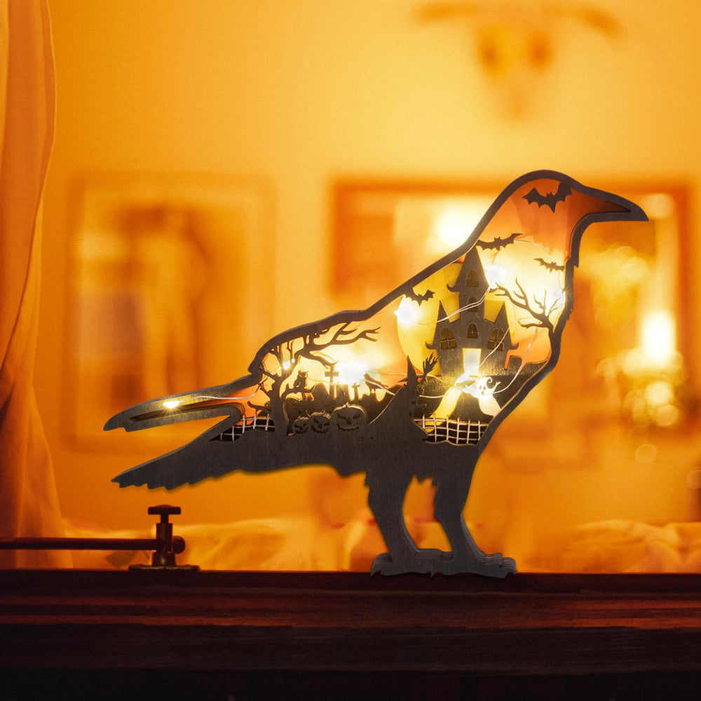 WorldNorse Weihnachts- Raven -Spukschloss-Kürbis-Holzdekoration - Mit Licht - image 1