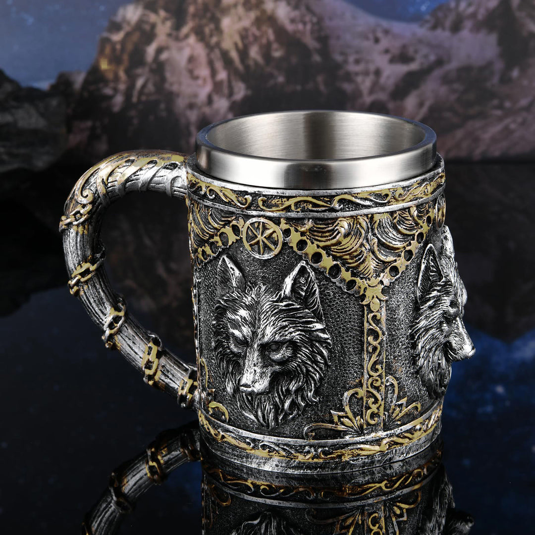 WorldNorse Wolf Head Encrusted Scroll Mug - image 2