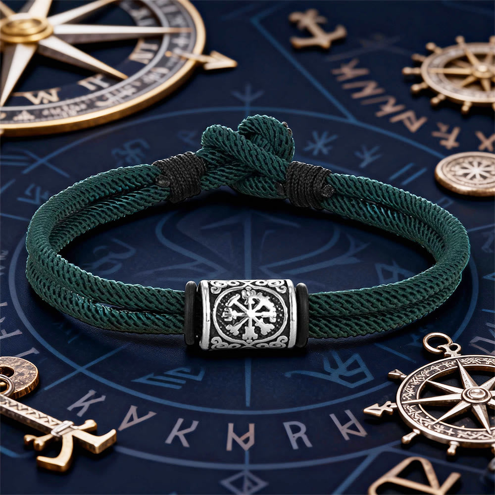 WorldNorse Viking Compass Runes Doppelsträngiges geflochtenes Armband - Grün - 21 cm - image 10