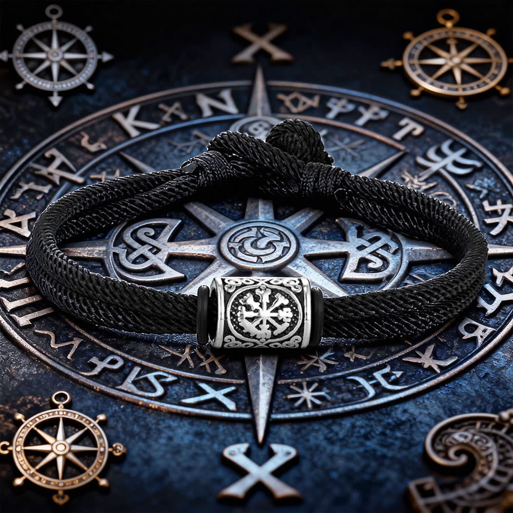 WorldNorse Viking Compass Runes Doppelsträngiges geflochtenes Armband - Schwarz - 21 cm - image 0